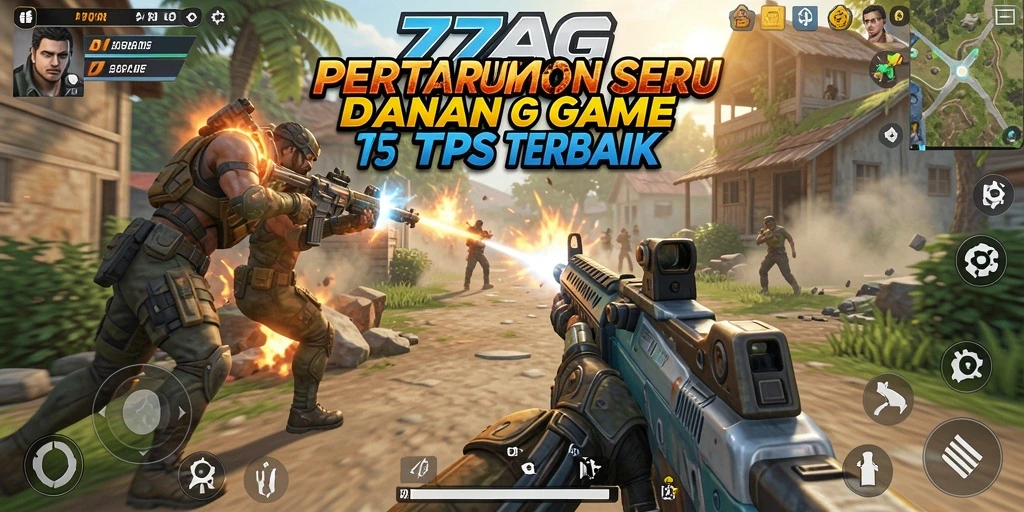 Screenshot utama 77AG menampilkan aksi tembak-menembak yang mendebarkan.