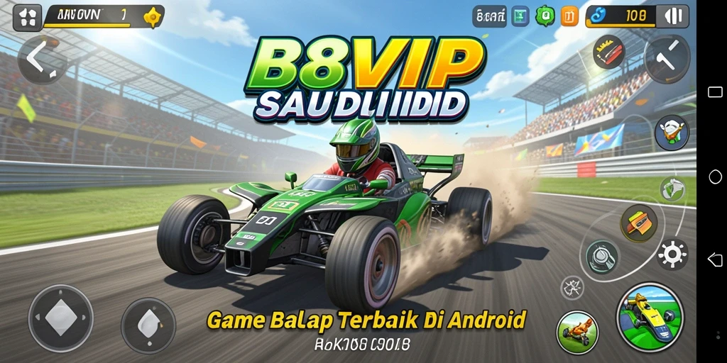 Screenshot gameplay B8VIP yang menunjukkan aksi balapan menegangkan.