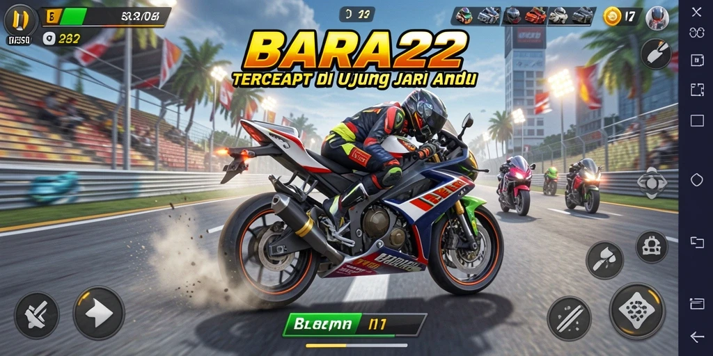 Gameplay seru dan menegangkan dalam BARA22 saat beradu kecepatan di lintasan.