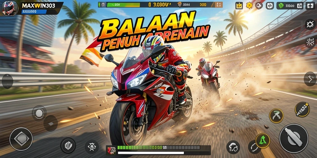 Screenshot menunjukkan aksi seru gameplay balapan motor.