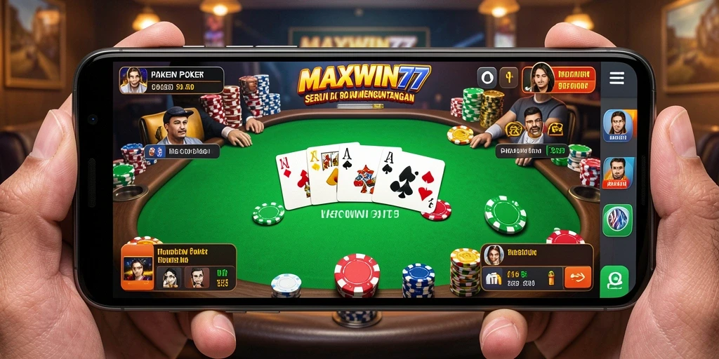 Screenshot gameplay <strong>MAXWIN77</strong> menampilkan aksi seru poker yang mengasyikkan.