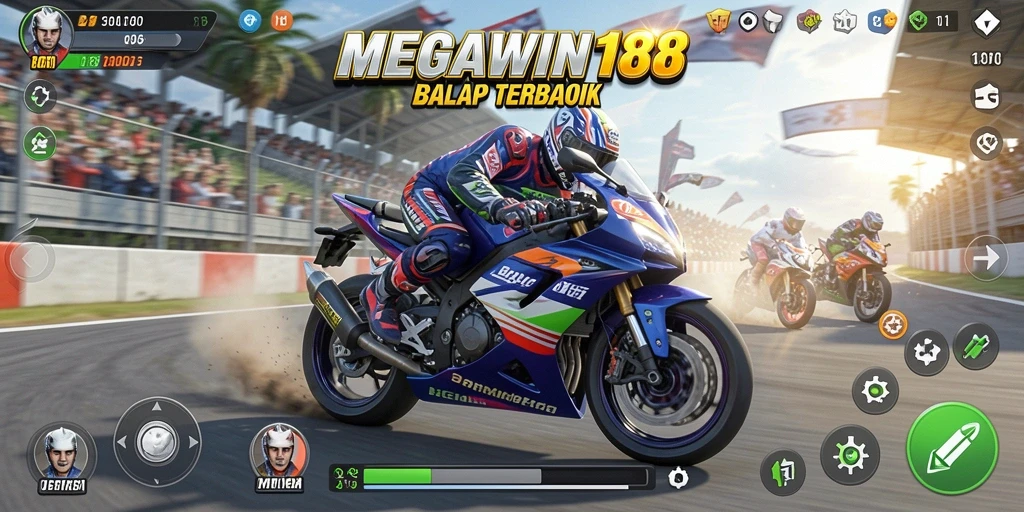 Tangkapan layar utama MEGAWIN188 yang menampilkan aksi balapan motor yang mendebarkan.