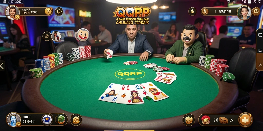 Screenshot gameplay QQRP, menampilkan suasana poker yang menegangkan.