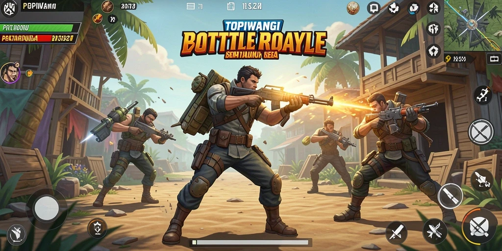 Gameplay TOPIWANGI yang penuh aksi dalam pertempuran Battle Royale.